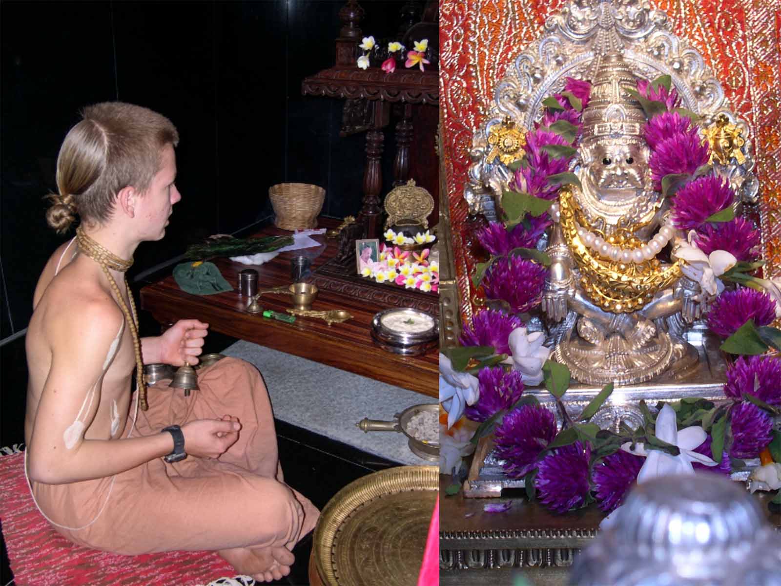 Swami Narasiṅgha and Śrī Narasiṁha 11 gaura gopala doing puja